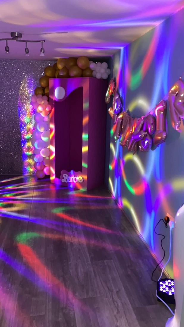 The disco room at Perfect Parteas — party lights and dance floor for children's disco parties in Manchester